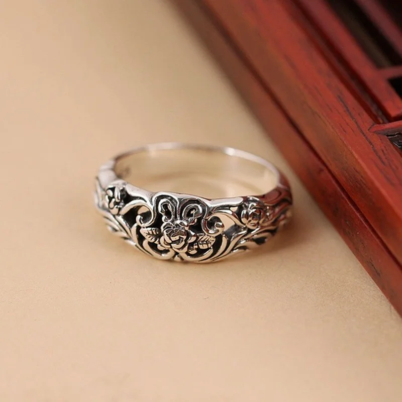 

Hot Sale New Vintage Thai Silver Black Rose Ring European and American Valentine's Day Proposal Hand Jewelry Women