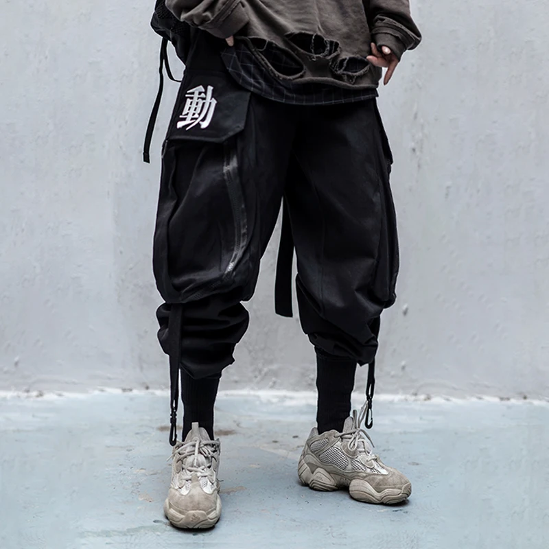 big bag overalls ribbon male function tooling women/Men&#39;s clothes Harajuku Hiphop Cargo Pants Jogger Leggings oversized lover