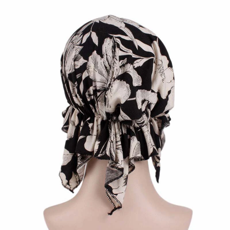 

New fashion print woman turban hat soft elastic flowers lady muslim headdress wrap head scarf hijab caps female