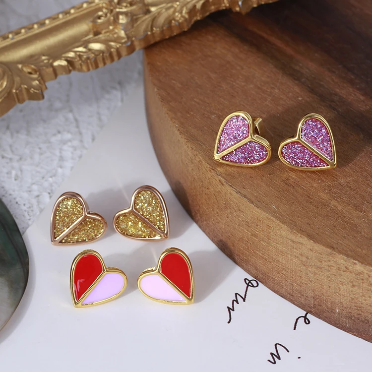 

Delicate love color matching contrast enamel color glaze shining sequins small fashionable and sweet Earrings