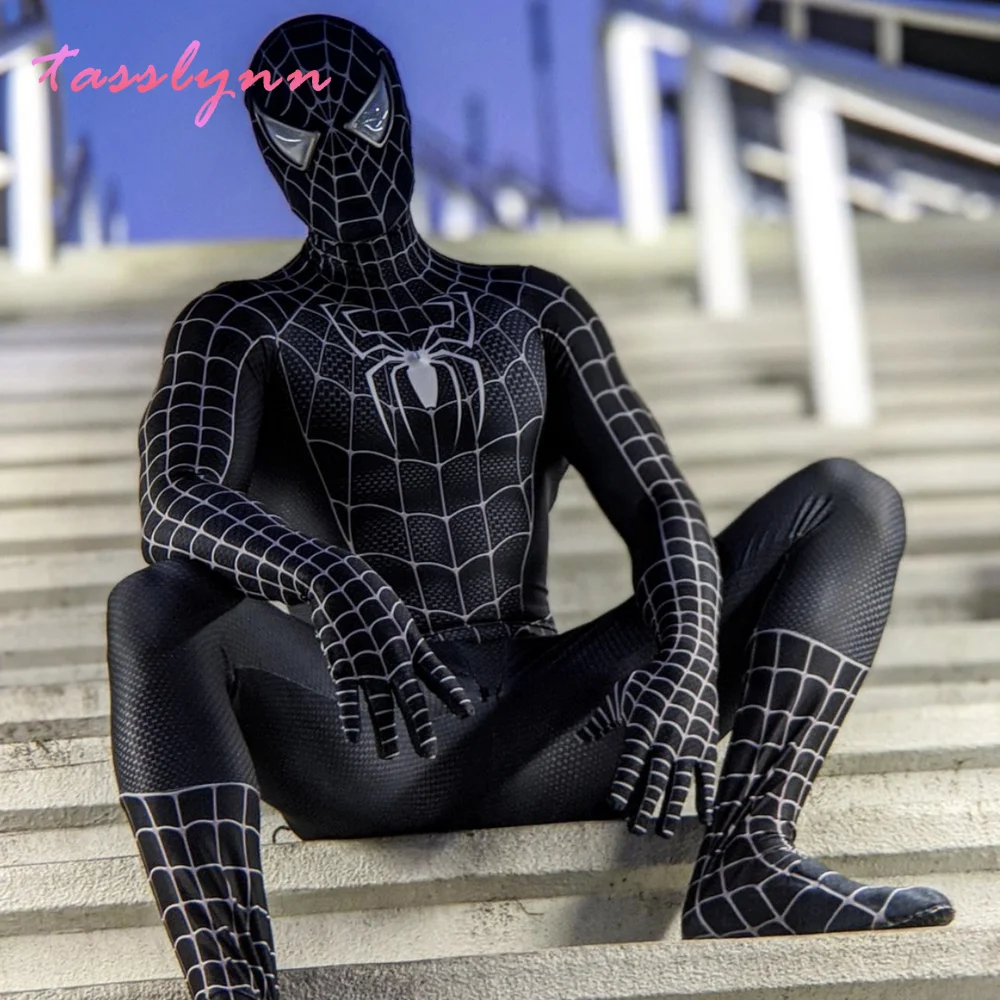 

Adult Kids Black Dark Man Costume Symbiotic Cosplay Superhero Zentai Suit Catsuit Halloween Costumes Party Fancy Anime Clothes