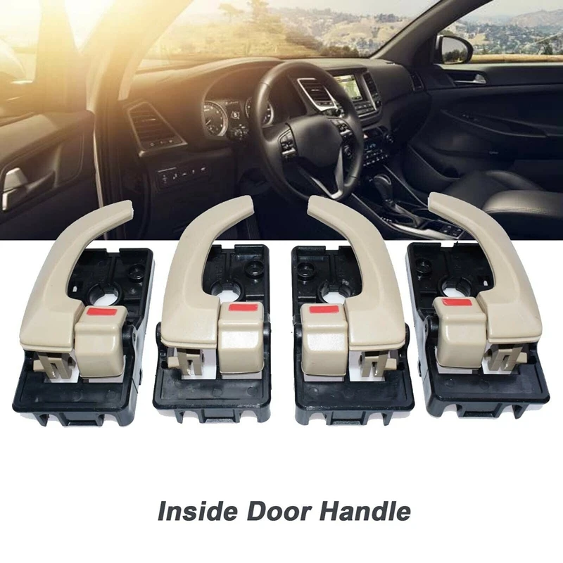 

4PCS Car Interior Door Handle Left Right Inside Door Handle Replacement Set for Hyundai Tucson 2005-2009 Beige