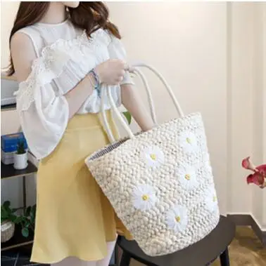 

Casual Floral Straw Women Handbags Rattan Woven Large Capacity Tote Wicker Shoulder Bags Summer Beach Basket Bag Lady Big Purse