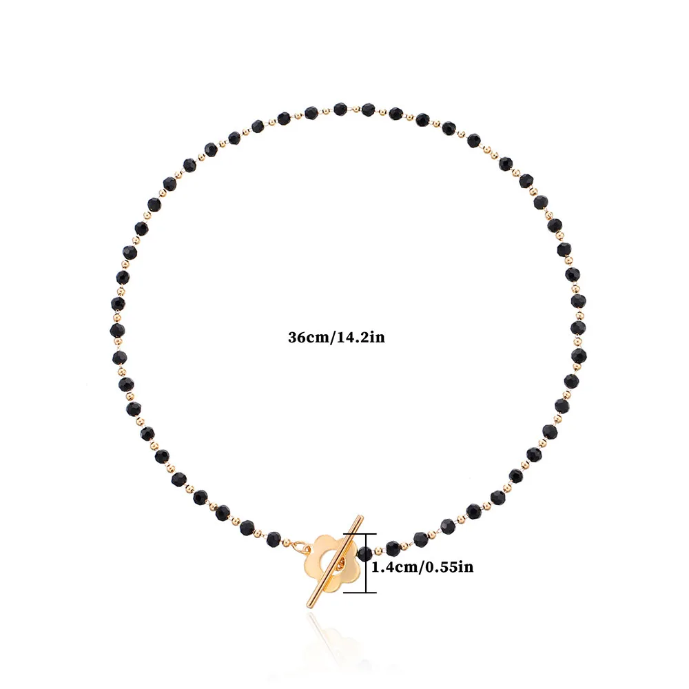 

Trendy Flower Pendant Necklace For Women Fashion Black Crystal Beaded Choker Necklace 2021 Trend Jewelry Gift Temperament Collar