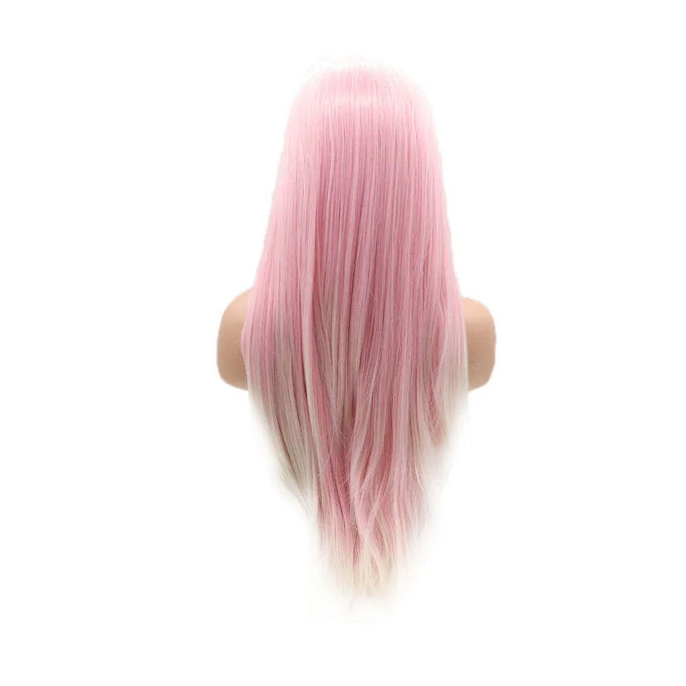 

Angle Lucky synthetic lace front wig pink white gradient heat-resistant fiber hair cosplay pool party