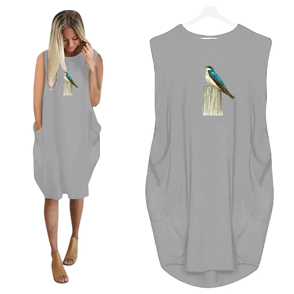 

Large Size Ladies Dress Personality Print T-shirt Summer Loose Round Neck Short Sleeves Ladies Casual Daily Knee-length Dress