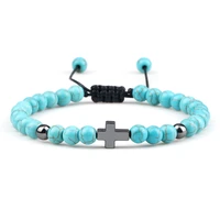 trendy jesus cross natural blue pine stone braid bracelets men tiger eye lava onyx adjustable bangles women yoga energy jewelry