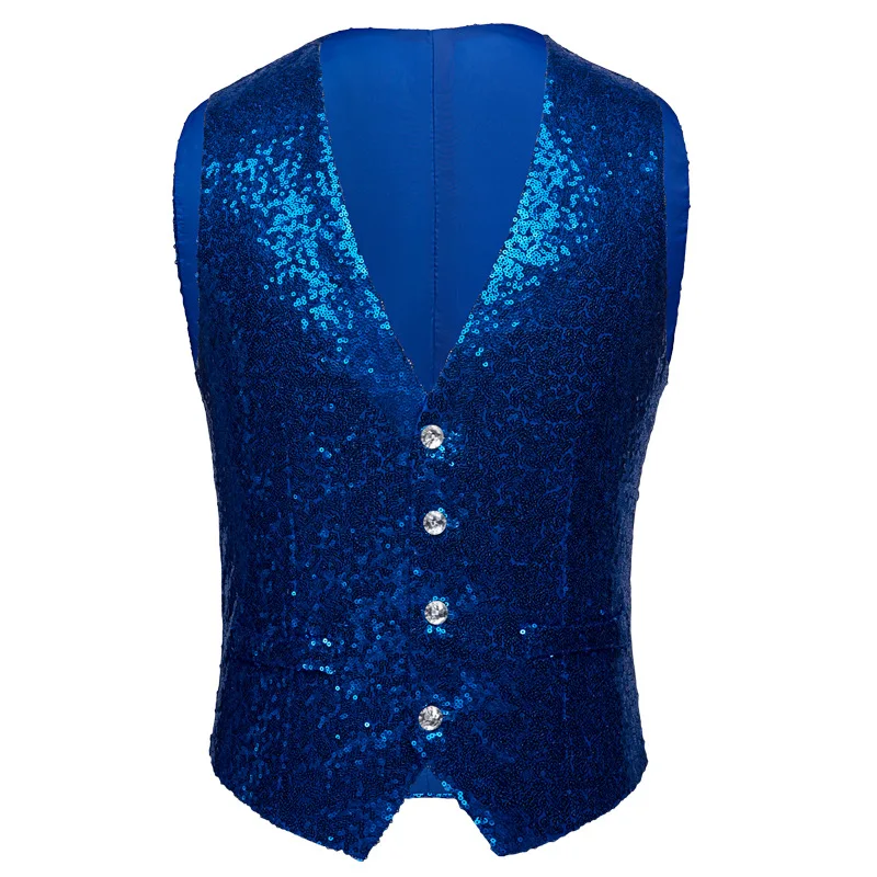 

Vests Sequin Stage Men Costume Paillette Waistcoat Slim Wedding Groom Party Prom Bar Ball Nightclub Singer Host Dancer Hip-Hop