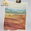 BlessLiving Watercolor Sherpa Fleece Blanket Landscape Bedspread Modern Urban Linen Blanket Sunset Yellow Mountain Throw Blanket 1