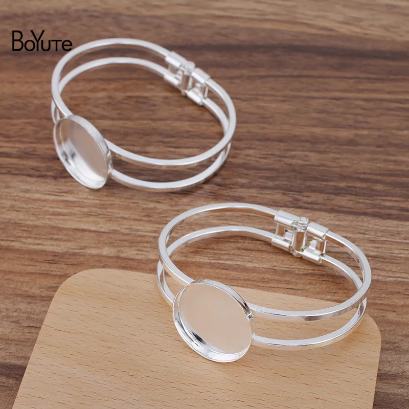 BoYuTe Custom Made (50 Pieces/Lot) 65*60MM Silver Plated Bracelet Base with 25MM Blank Tray DIY Jewelry Accessories Wholesale