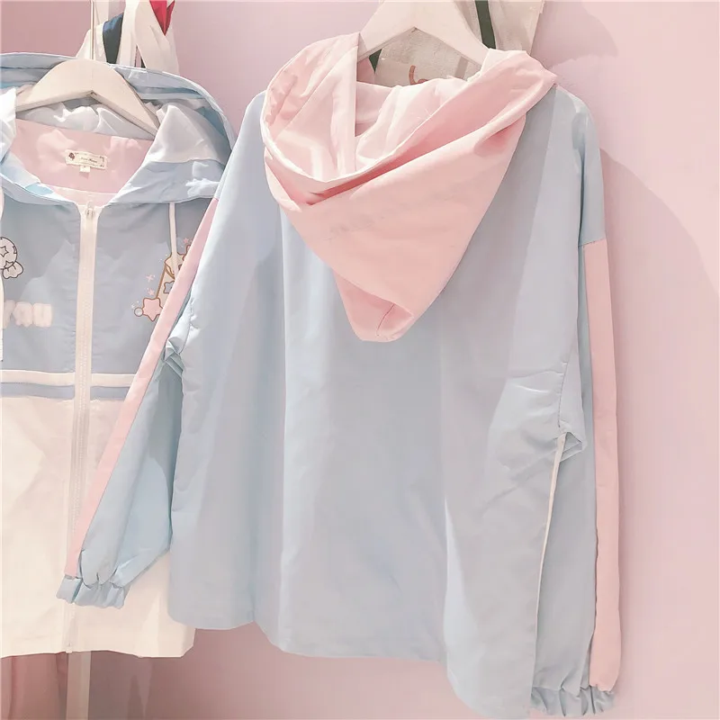 Harajuku Mori/Свободная куртка на молнии с мультяшным принтом в стиле пэчворк для девочек; мягкая осенняя куртка с капюшоном для студентов и японских женщин