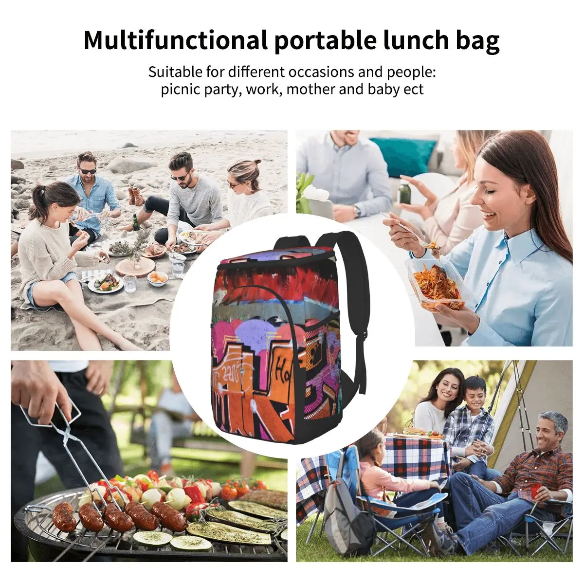 

15L Refrigerator Bag Soft Large Insulated Cooler Backpack Thermal Isothermal Fridge Travel Beach Beer Bag Graffiti