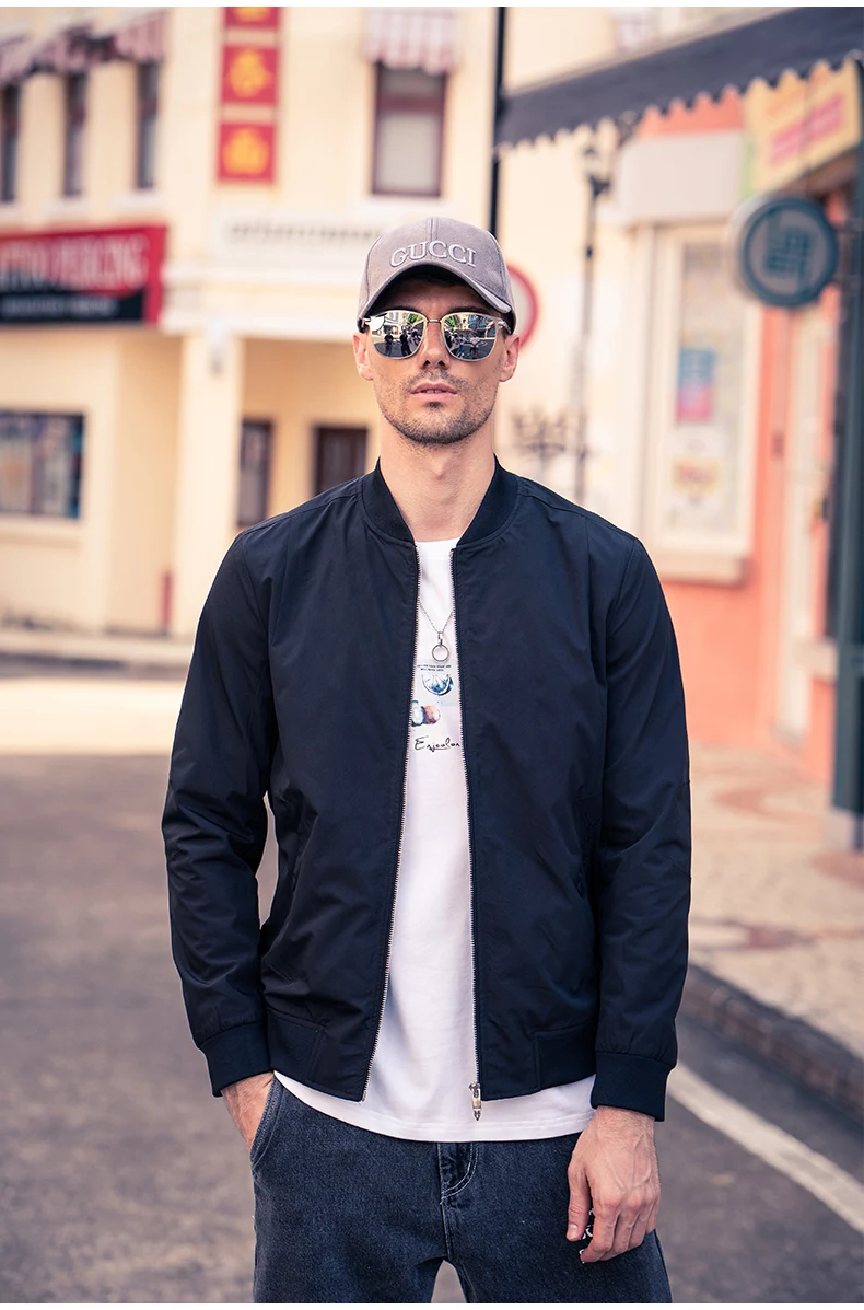 

Spring men's casual jacket baseball collar solid pilot coat youth baseball suit
