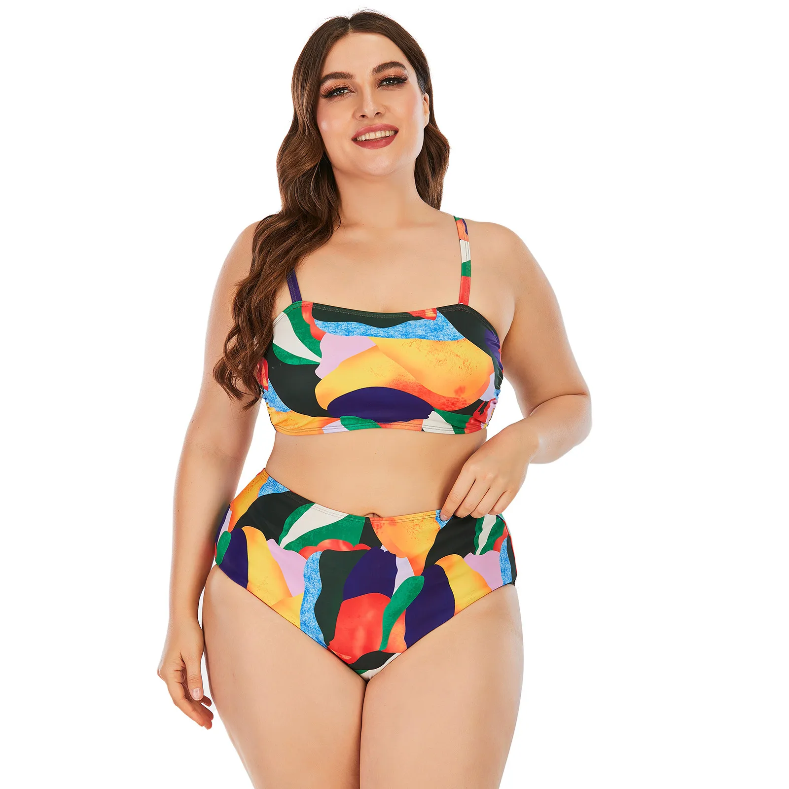 

Women's swimsuit summer new suit large size stitching printing belly elasticity adjustable swimsuit bikini косм женский 40*