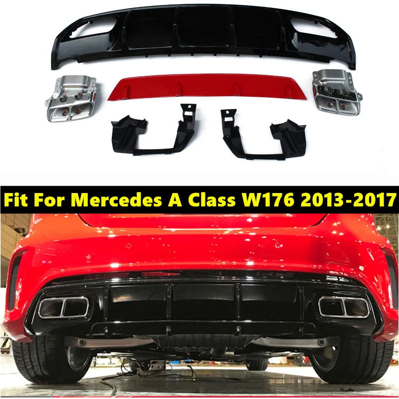 

ABS Diffuser For Mercedes W176 A Class A180 A200 A250 Sport Edition With Stainless Steel Exhaust Tips 13-17 A45 AMG Style