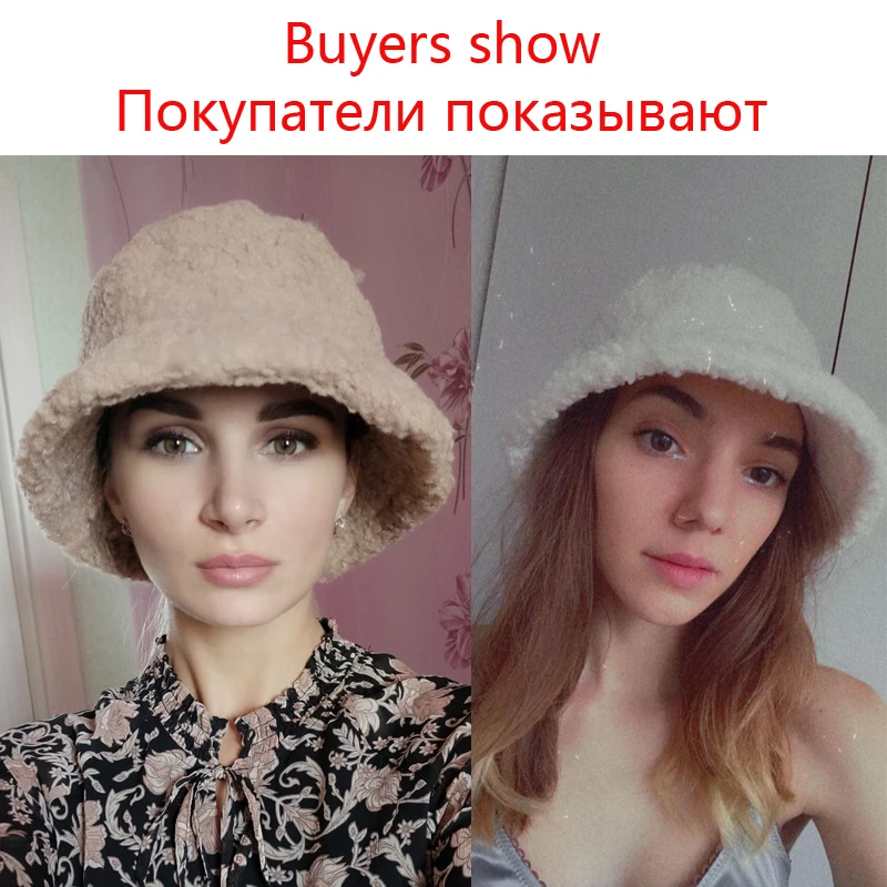 Осенне зимняя Панама из овечьей шерсти с искусственным мехом Женская Корейская