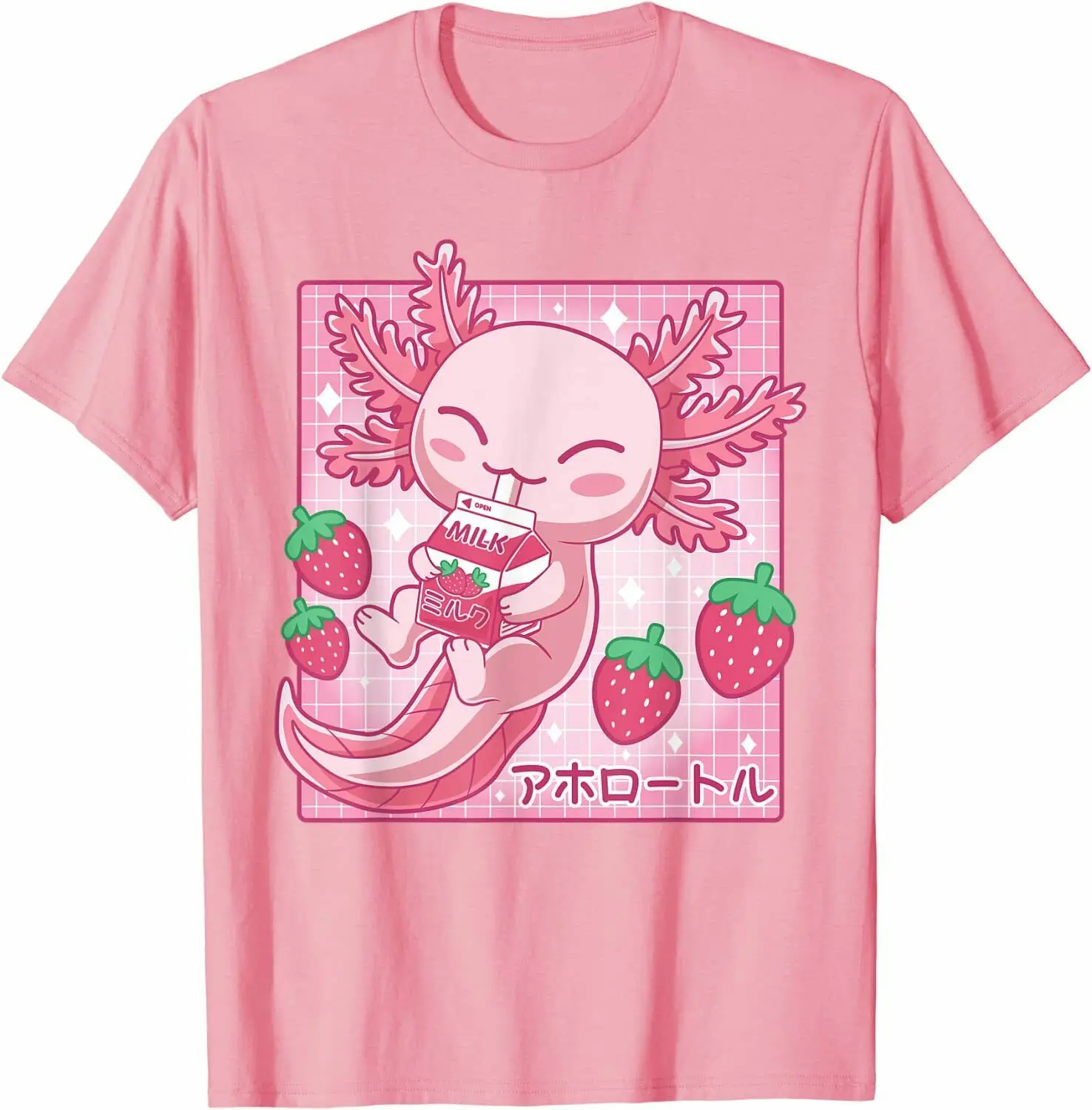 Kawaii Axolotl клубника молочный коктейль картонная японская аниме искусство