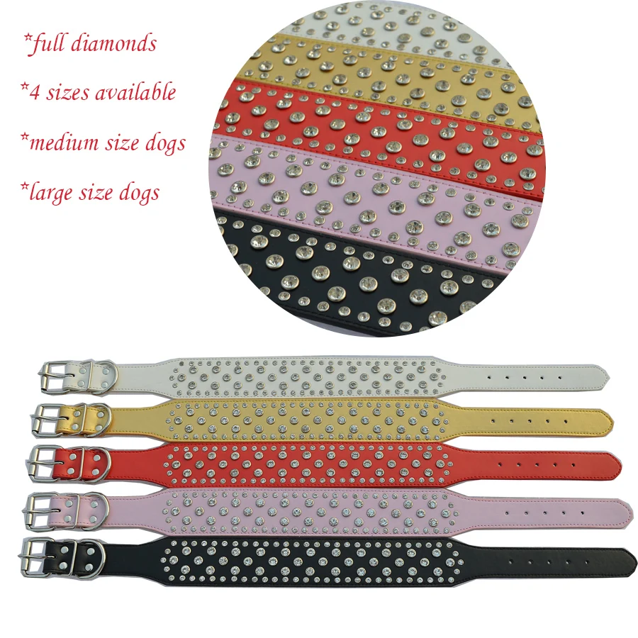 Горный хрусталь Ошейник 2 дюймов широкий кожаный ошейник для больших собак