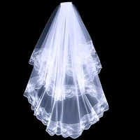 hot sale white black 2 layers lace edge cosplay hallween tulle short wedding veil with comb bridal veil accessories
