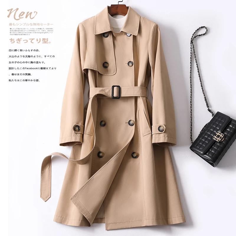 

2021 New Spring Windbreaker Women's Middle Long British Style Tie Over Knee Coat Windbreaker Spring and Autumn Coat Han Banchao