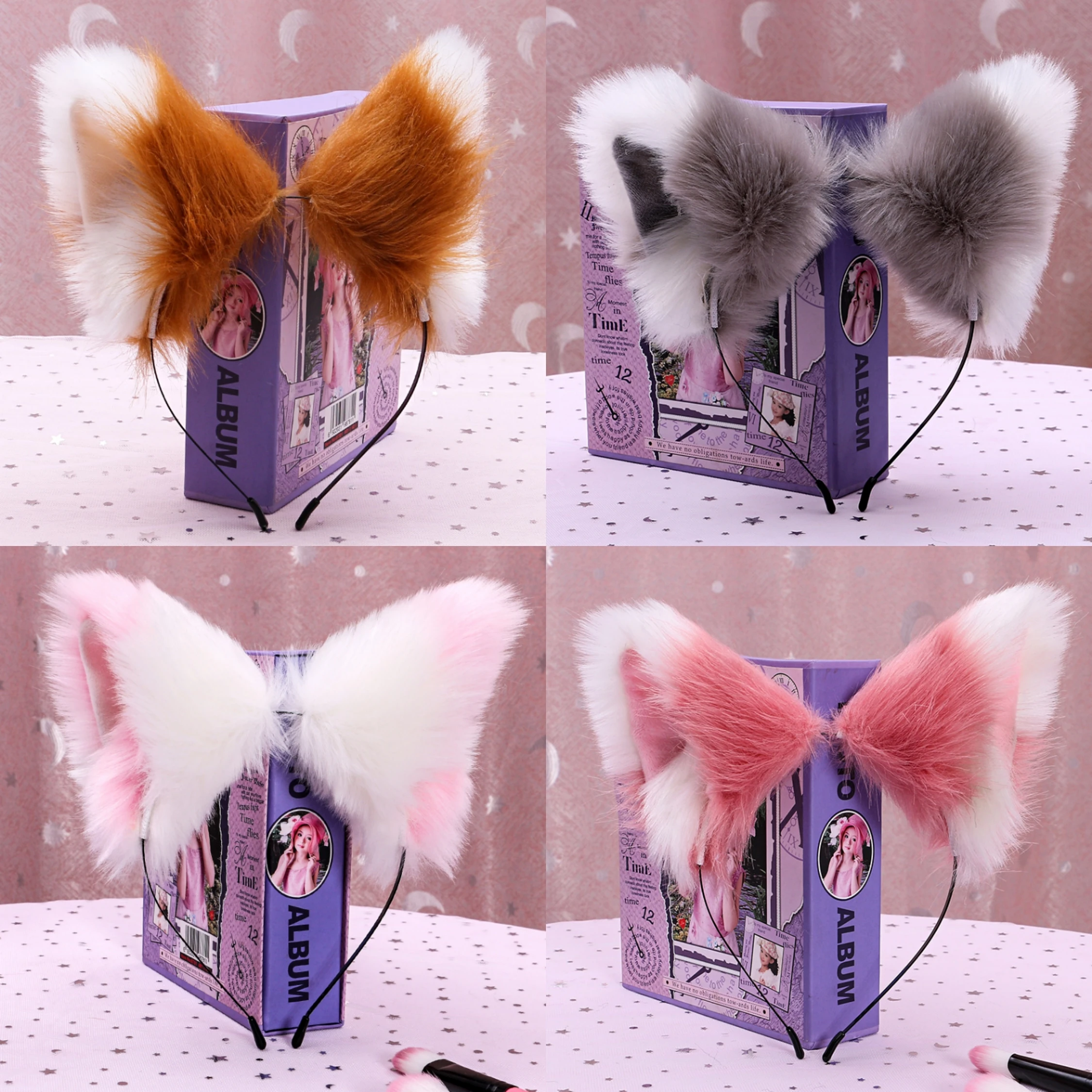 Длинная Меховая повязка на голову с кошачьими ушками и лисьими аниме косплей