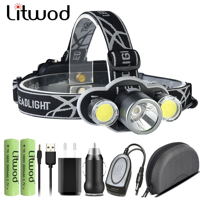 

Led Headlamp XM-L T6 & COB Waterproof Head Flashlight Lamp Torch Power Bank Headlight for Camping USB Rechargeable 18650 Battery