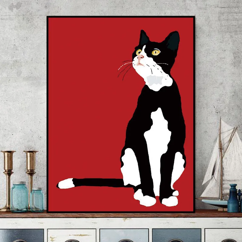 

Modern Abstract Animal Cat Wall Art Picture Canvas Painting Posters and Prints for Living Room Kids Bedroom Decoration