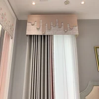 Custom curtain High quality Nordic modern Splicing pink grey geometry blackout grid embroidery curtain valance tulle panel M1212