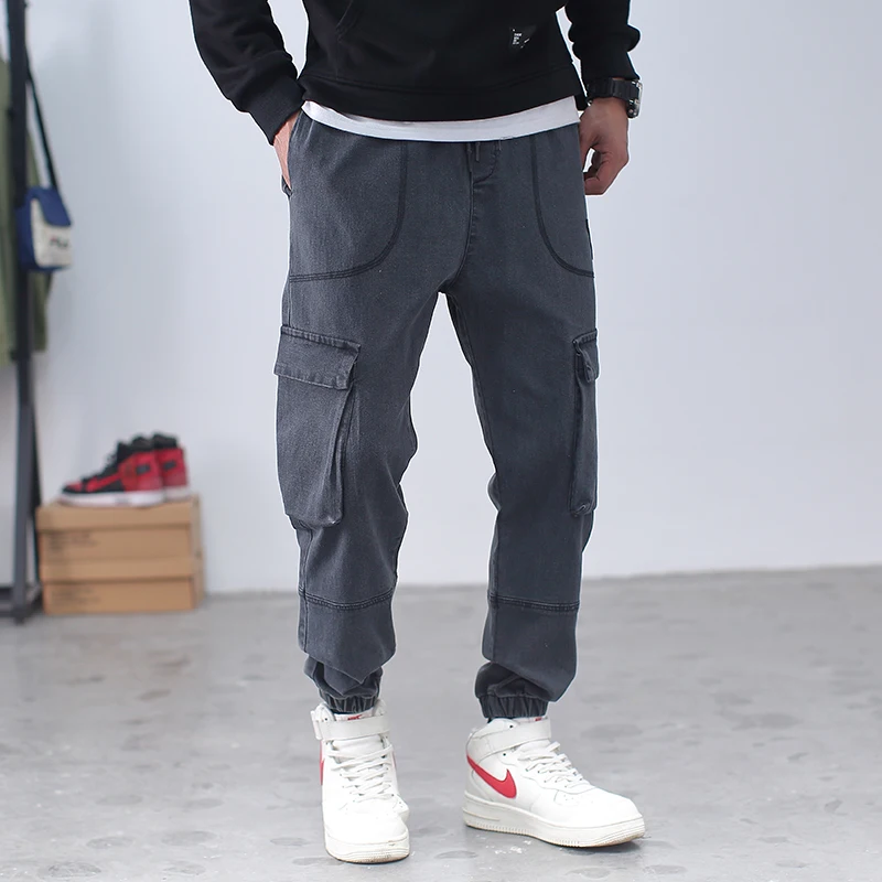 Высококачественные повседневные мужские джинсы шаровары длиной до щиколотки