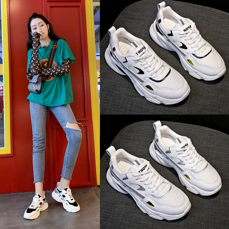 Женские спортивные кроссовки Новинка осени 2019 для бега дышащая старая обувь