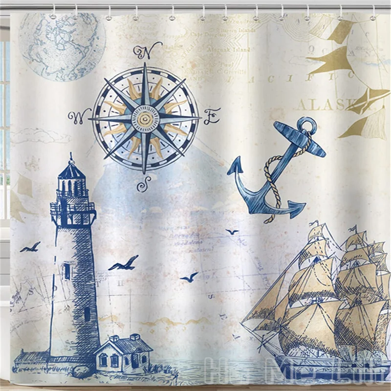 

Sailboat Shower Curtain By Ho Me Lili With Hooks Lighthouse Compass Anchor Decorative Polyester Fabric Waterproof
