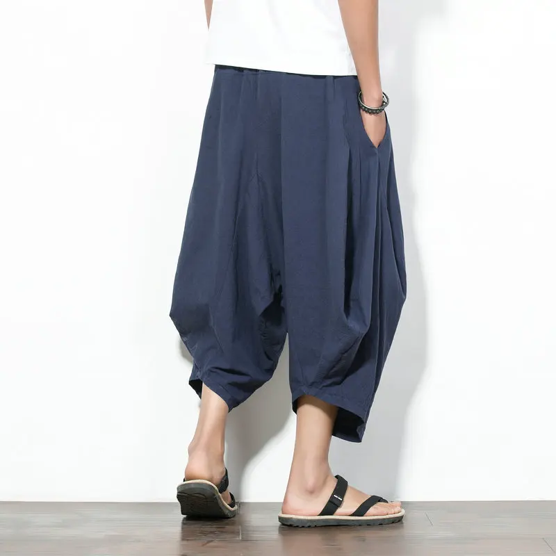 Летние льняные шорты шаровары мужские укороченные брюки новые большого размера