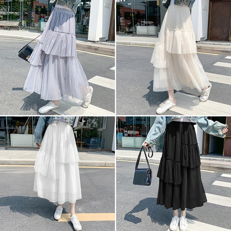 Женская шифоновая юбка пачка с высокой талией длинная Плиссированная Юбка макси