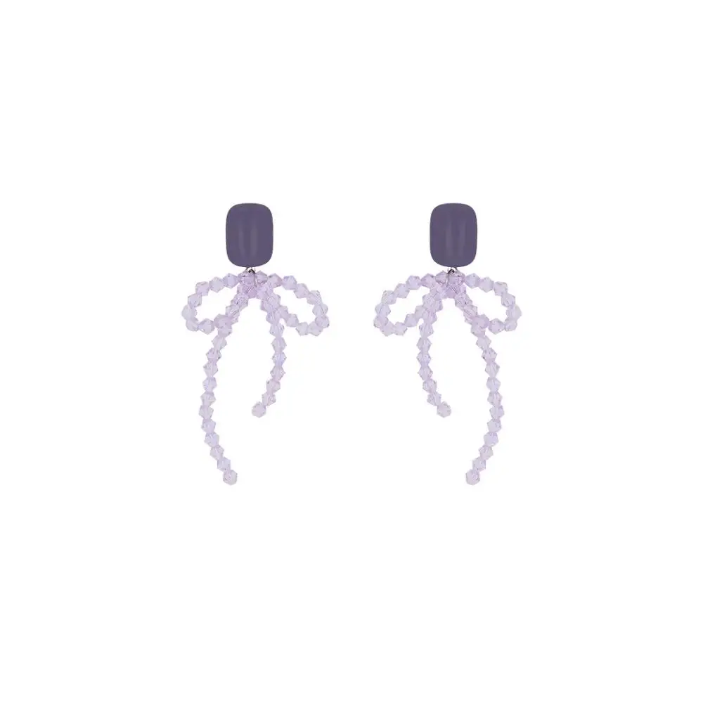 

Ethnic Statement Fringed Pearl Bead Earrings Wedding Fashion Jewelry Vintage Bow Handmade Purple Long Tassel Earrings For Women