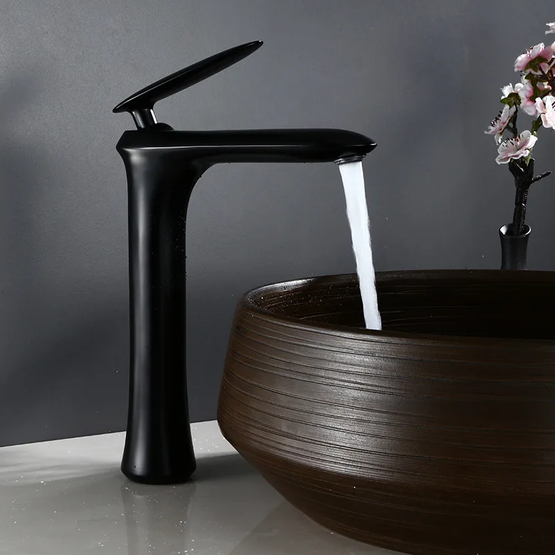 Смеситель для раковины черный латунный горячей и холодной воды|Смесители