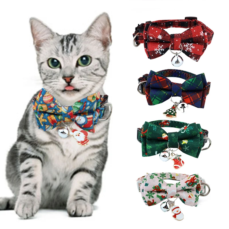 

Christmas Cat Collar With Bell Cats Kitten Double Layer Bowknots Pet Adjustable Kitten Christmas Pet Collar For Xmas Gift
