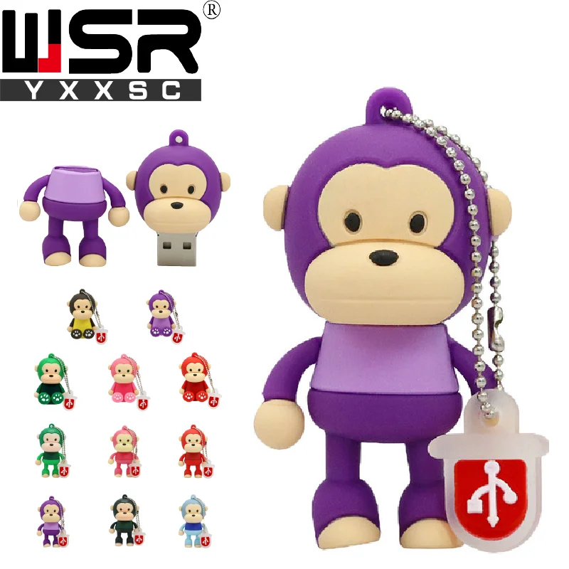 USB 2,0 флеш-накопитель 32 Гб 64 Гб 128 ГБ милый мультфильм смешная фиолетовая обезьяна диск на ключ 4 ГБ 8 ГБ 16 ГБ высокоскоростной водонепроницаемый компьютер подарок