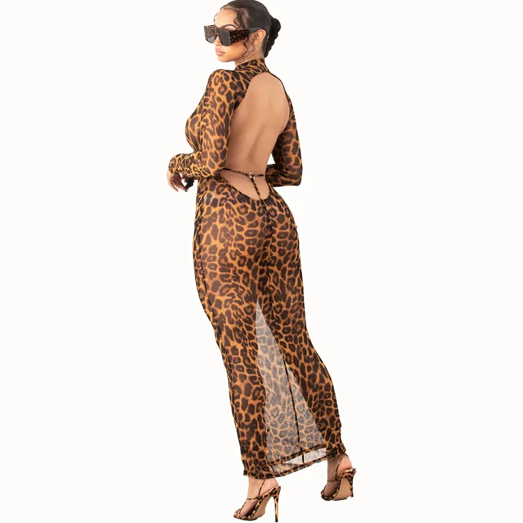 

Long Summer Dress For Women 2021 Cover Up Beach Swimsuit Alone Leopard Print Backless Polyester Sierra Surfer The Wear Kaftan
