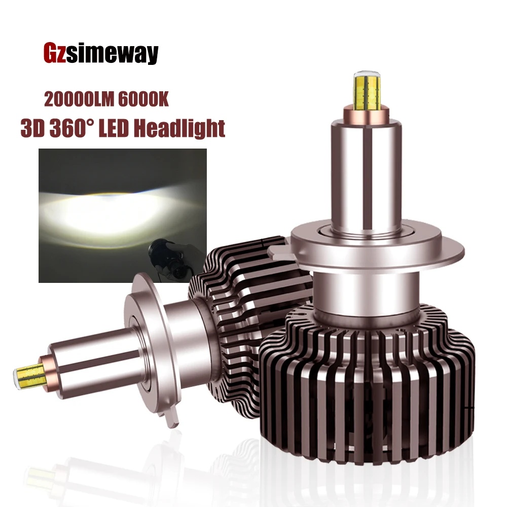 

2 шт. H4 светодиодный светильник H7 9005 HB3 светодиодный H11 H8 H1 лампы фар автомобиля 20000LM CSP чип: 6-стронние Кубики-3D Canbus 360 градусов Авто Противотуманные фары 12V