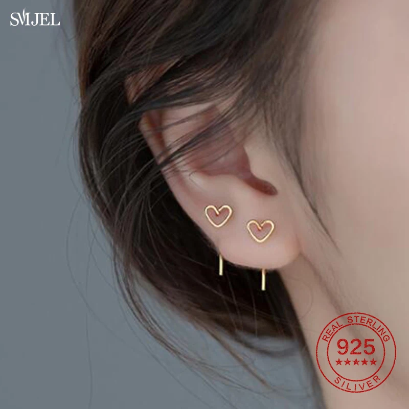 

925 Sterling Silver Hollow Love Heart Screw Stud Earrings for Women Tiny Heart Earring Teen Girls Valentines Day Gift Jewelry