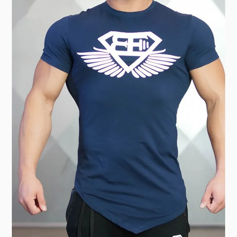 T03 Navy blue Новая мужская облегающая футболка с коротким рукавом фитнес-организация спортзалы фитнесс фитнес сплайсинга хлопчатобумажная футболка Размер m-xxl - Цвет: T03 Navy blue