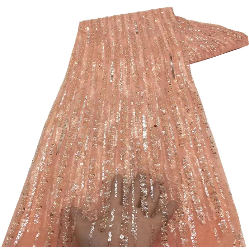 

Strip design tull net lace fabric with sequins luxury romantic sequins lace for evening dress/fashion show XZ-300