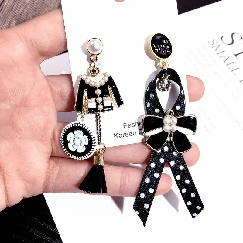 Роскошные креативные серьги в горошек с бантом длинные стиле ретро модные