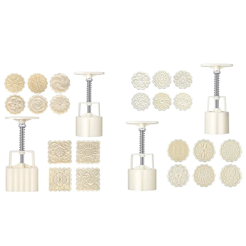 

2 Sets Moon Cake Molds, Mid-Autumn Hand-Pressure Moon Cake Mould with Mode Pattern, Cookie Stamps Pastry Tool