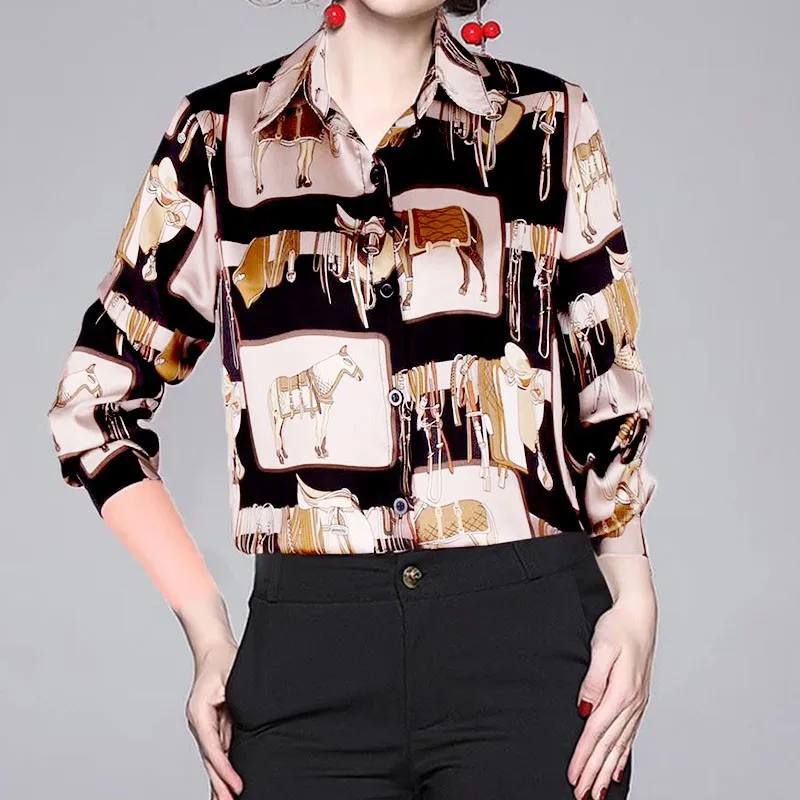 Vintage Womens Tops Autumn Kawaii Blouses Long Sleeve Plus Size Female Clothes Fashion Cotton Cartoon Print Shirt