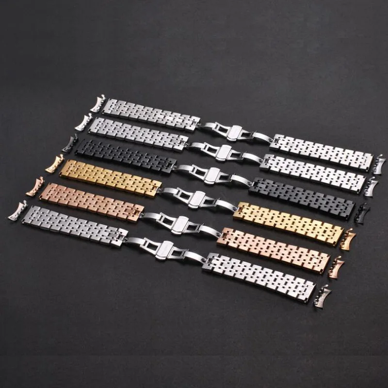 Universal Solid Stainless Steel Curved Flat Ends Wrist Watch Band Strap Men Women Metal Bracelet Belt 12 14 16 18 20 22 24 26mm