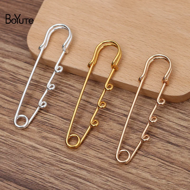 

BoYuTe (20 Pieces/Lot) 65*1.5MM Metal Iron Brooch Base Pins with 3 Loops Factory Supply Handmade Diy Jewelry Materials