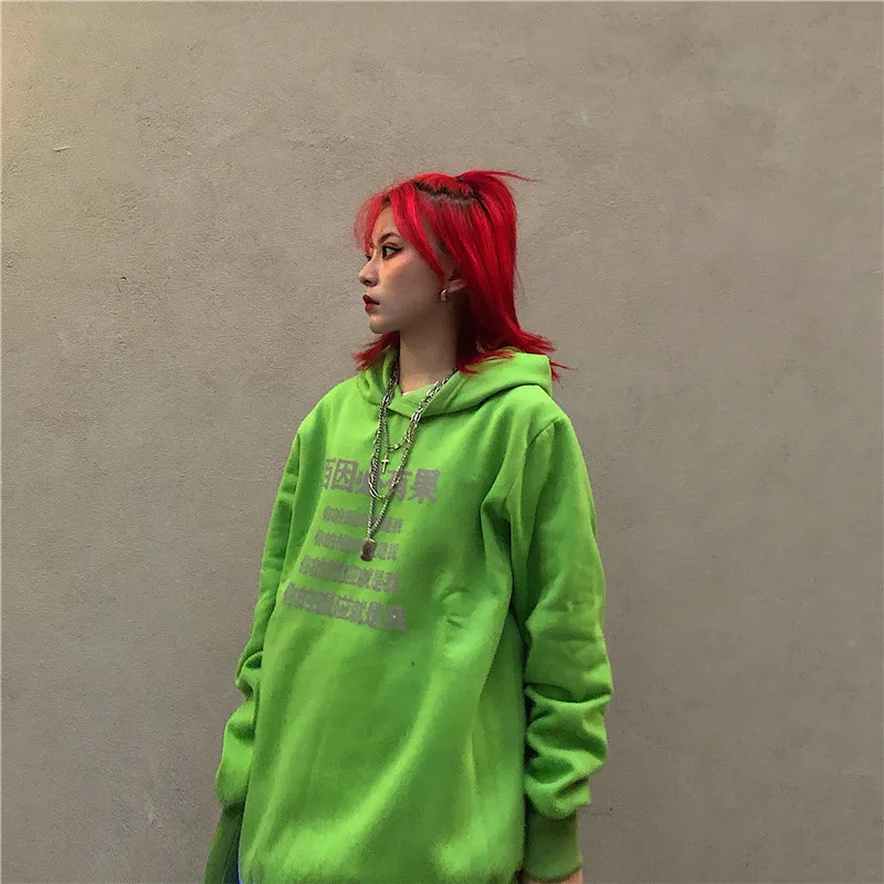 

Hipster Harajuku style streetwear pullovers Chinese letters fashion brand autumn winter loose hoodies women Unisex sweatshirt