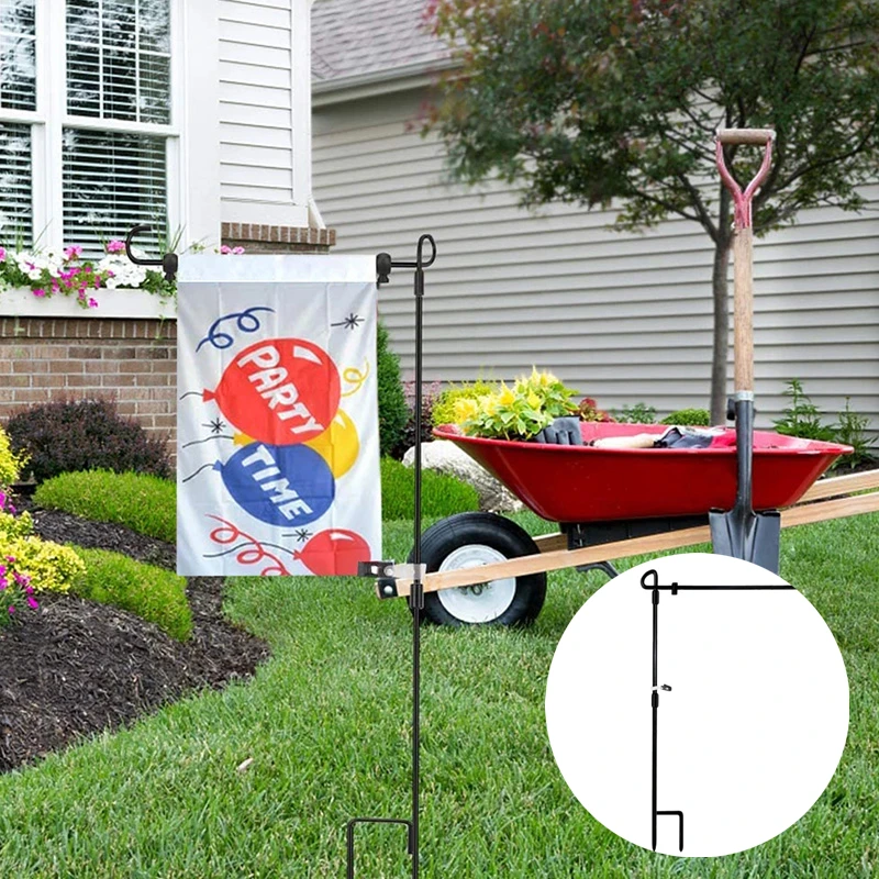 

Black Iron Flagpole Easy Assemble Flag Holder without Flag Weather Resistant Festival Party Garden Yard Decoration 95x42cm