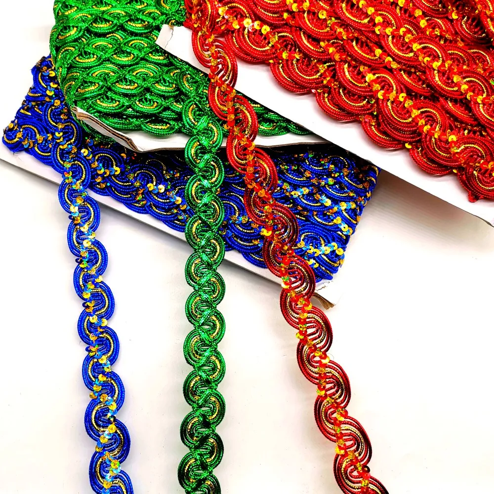 

12 Yds Cosplay Lace Trims Ribbon Sequined Costumes Appliqued Crochet Braided Band Lace Trims S Wave Striped Sewing Apparel 1.8CM